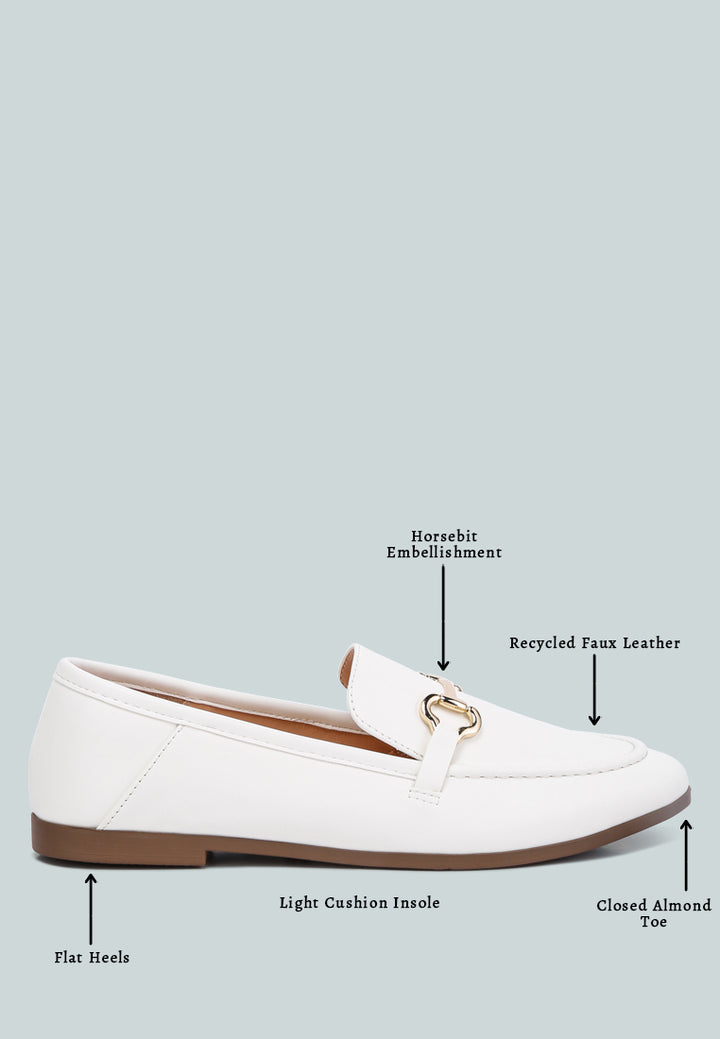women horsebit embellished faux leather loafers#color_white