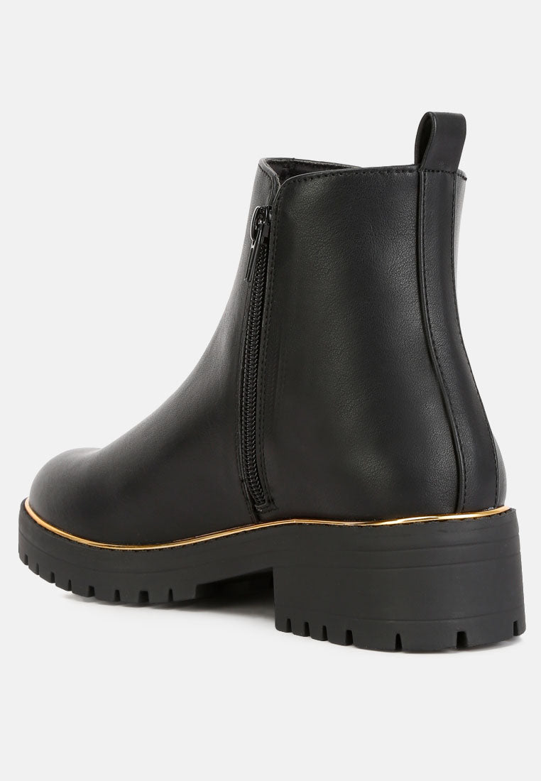 women metallic frame block heel boots#color_black