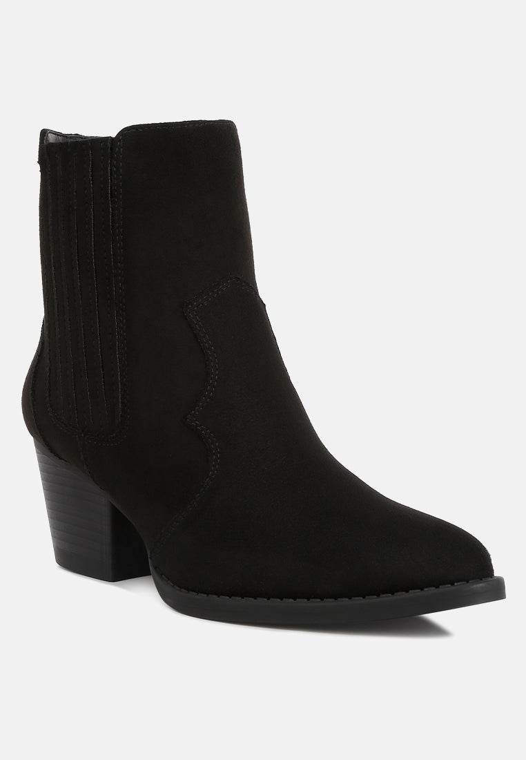 women ankle length low heel cowboy boots#color_black
