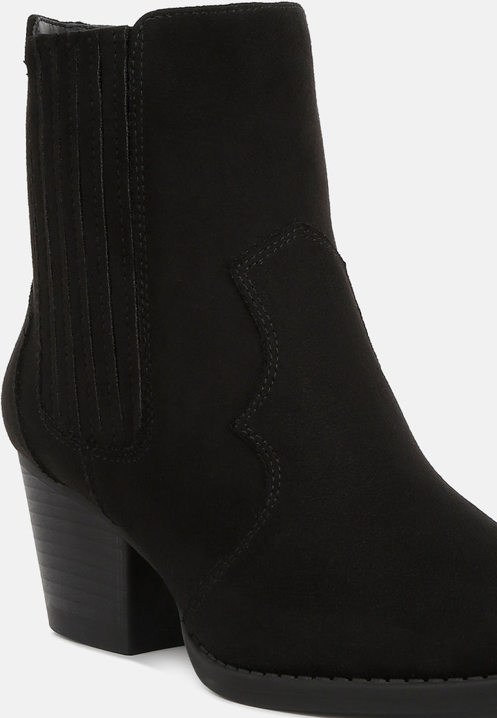 women ankle length low heel cowboy boots#color_black