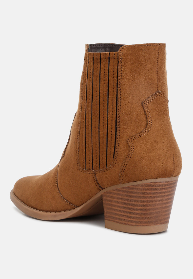 women ankle length low heel cowboy boots#color_tan