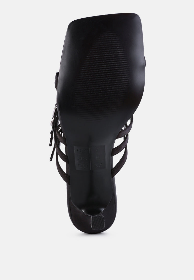 women times up high heeled strappy sandals#color_black