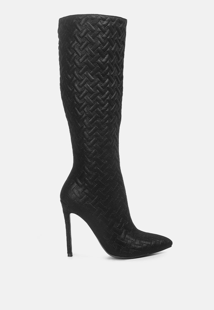 Quilted High Heeled Calf Boots#color_black