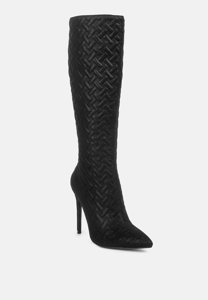 Quilted High Heeled Calf Boots#color_black