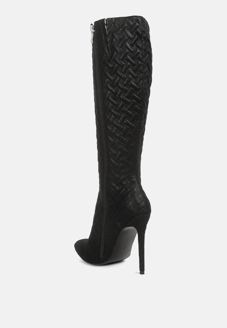 Quilted High Heeled Calf Boots#color_black