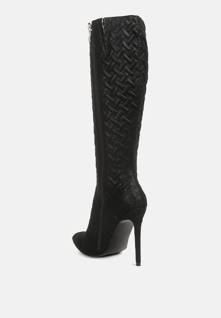 Quilted High Heeled Calf Boots#color_black