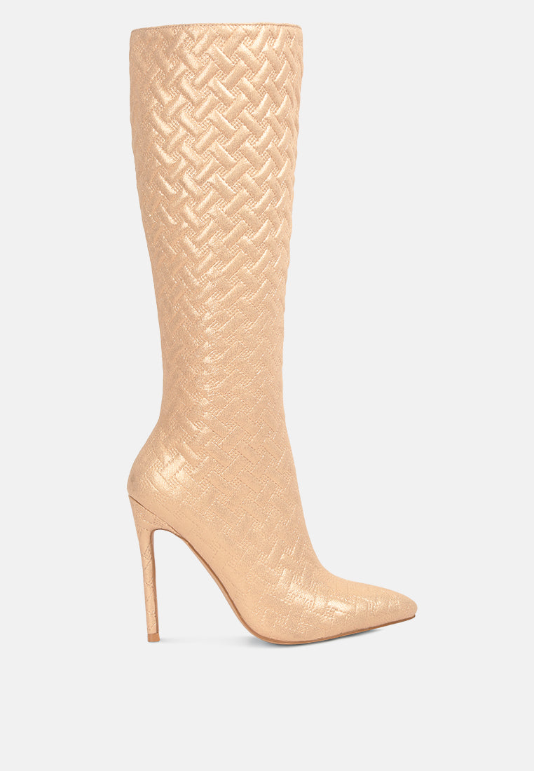 Quilted High Heeled Calf Boots#color_beige