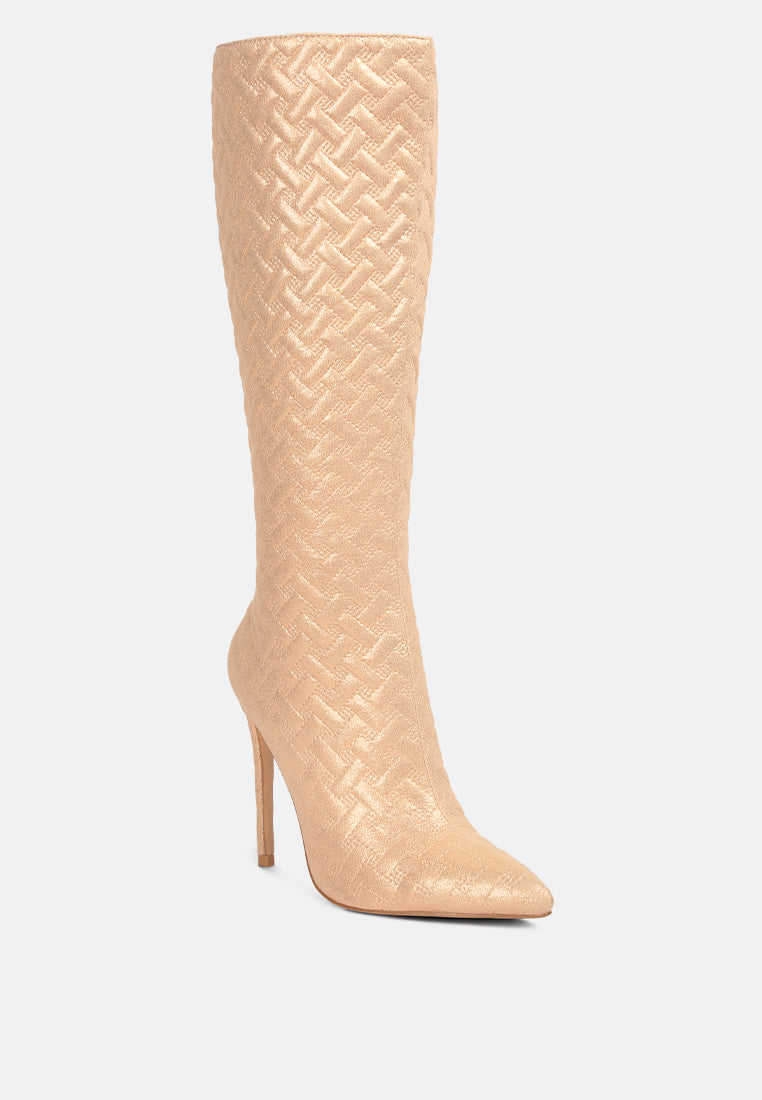 Quilted High Heeled Calf Boots#color_beige