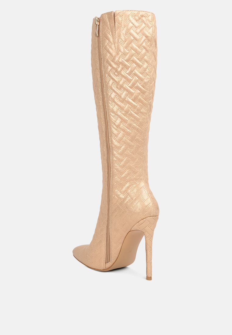 Quilted High Heeled Calf Boots#color_beige