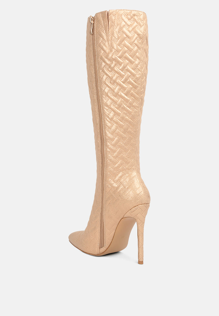 Quilted High Heeled Calf Boots#color_beige