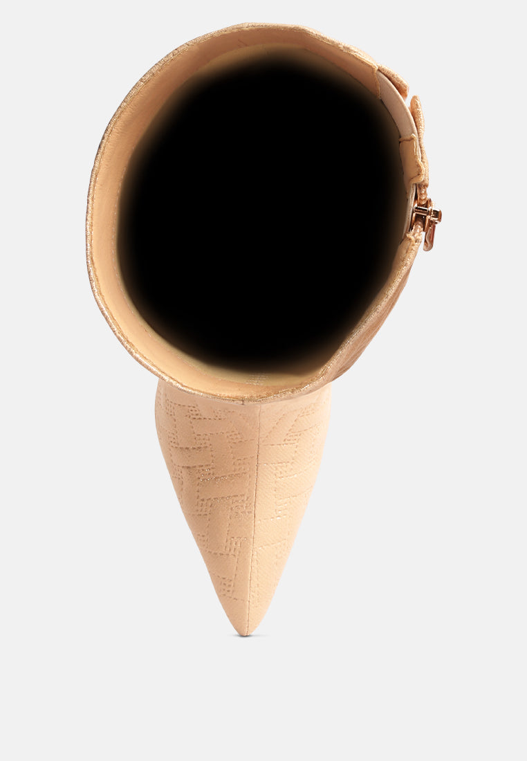 Quilted High Heeled Calf Boots#color_beige