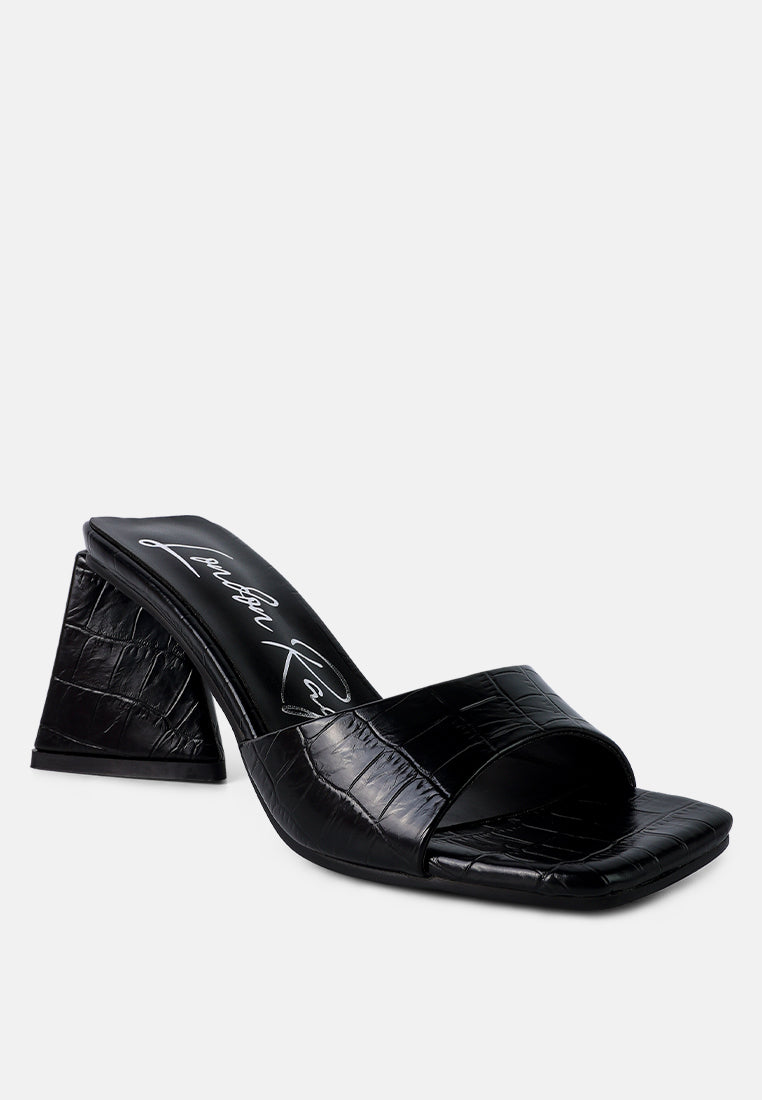 women triangle block heeled croc sandals#color_black