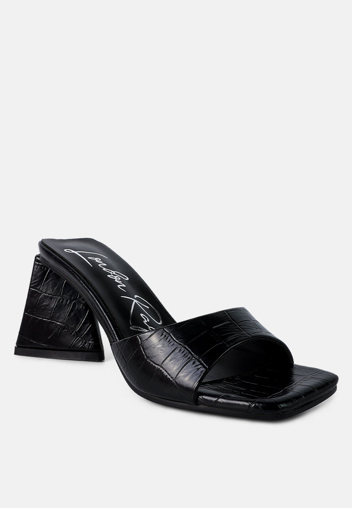women triangle block heeled croc sandals#color_black
