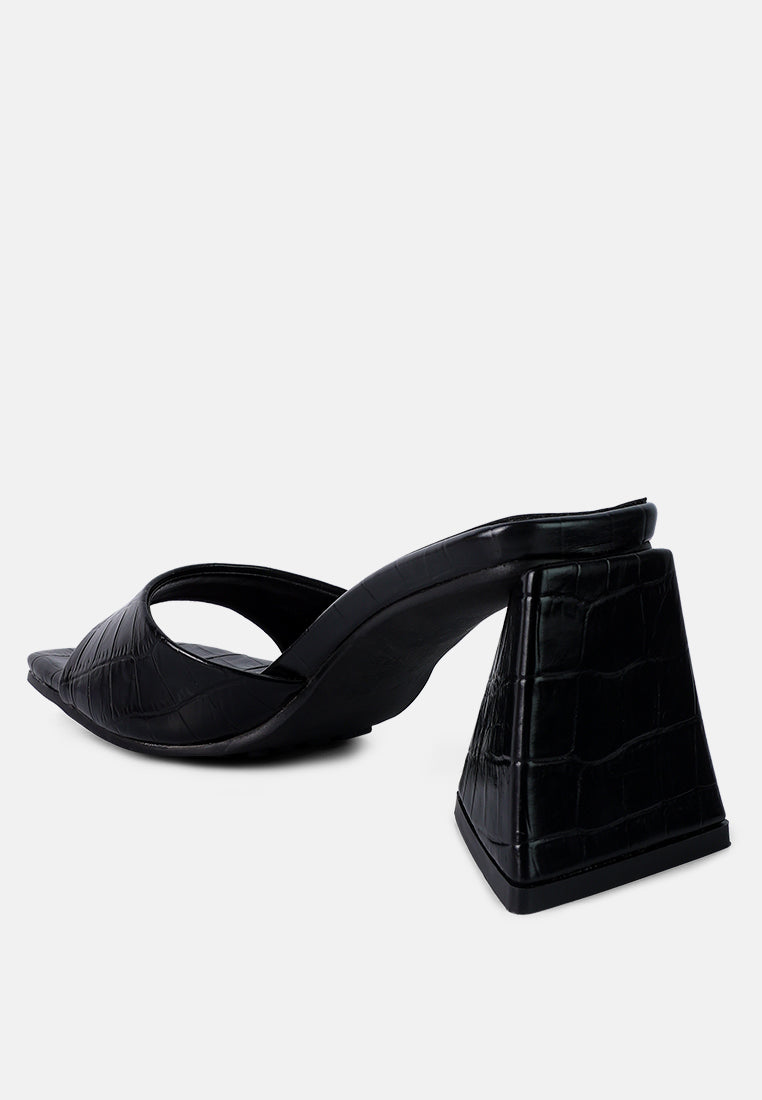 women triangle block heeled croc sandals#color_black