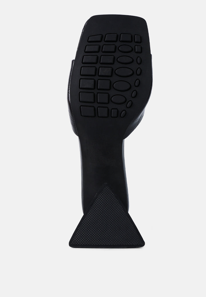 women triangle block heeled croc sandals#color_black