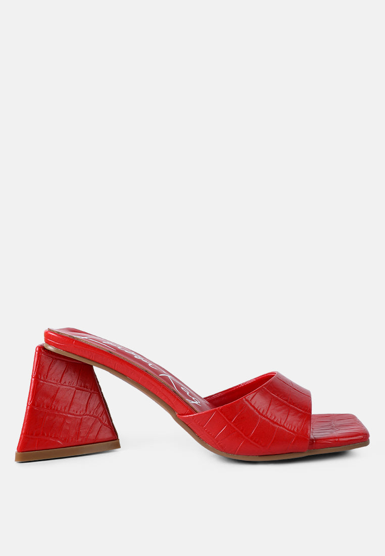 women triangle block heeled croc sandals#color_red