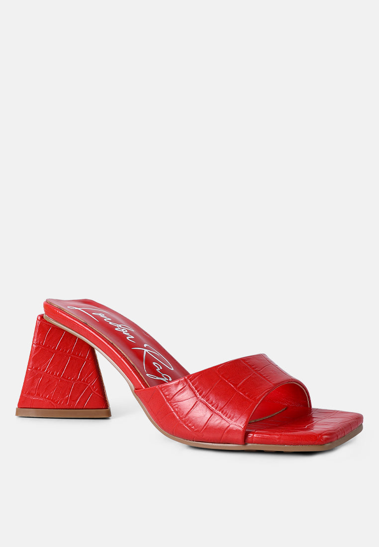 women triangle block heeled croc sandals#color_red