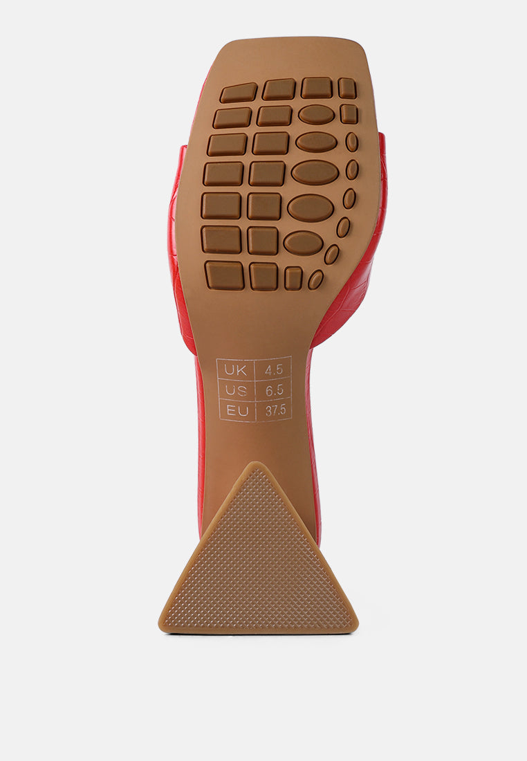 women triangle block heeled croc sandals#color_red