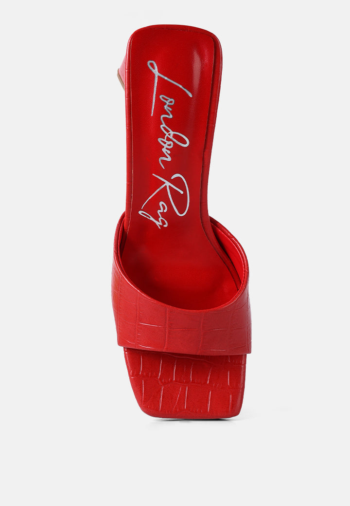 women triangle block heeled croc sandals#color_red