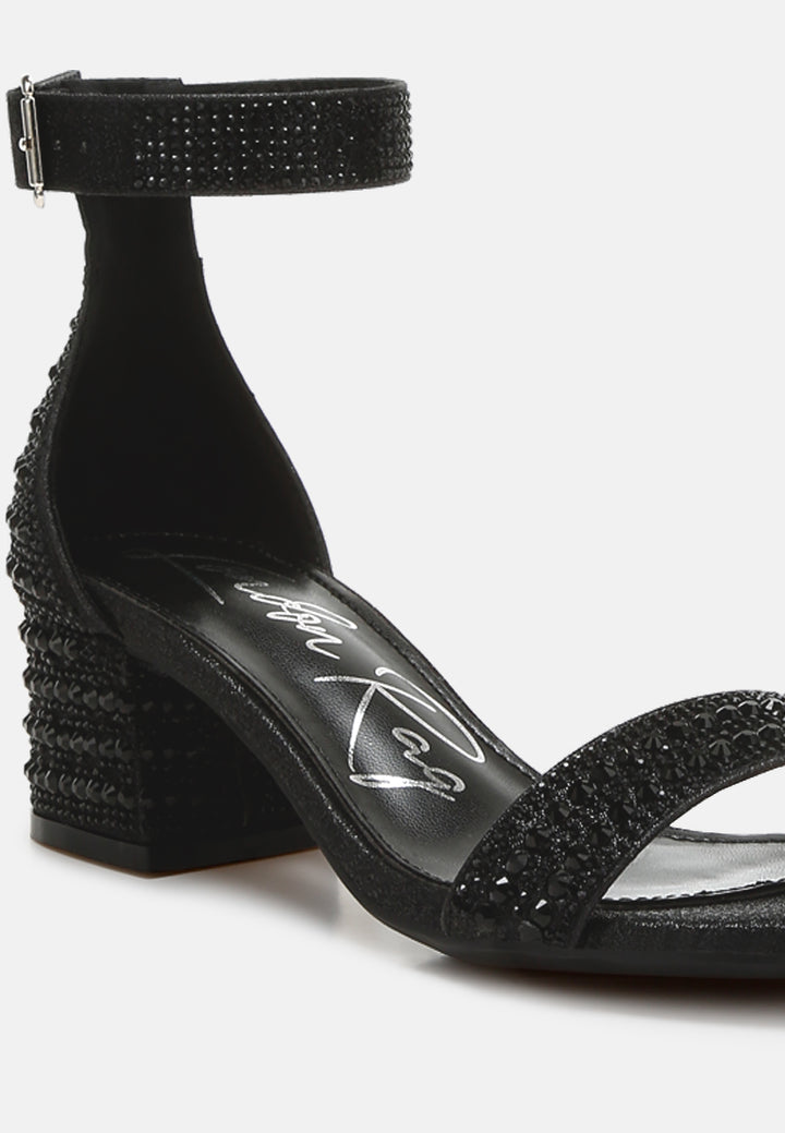 women rhinestones embellished block sandals#color_black