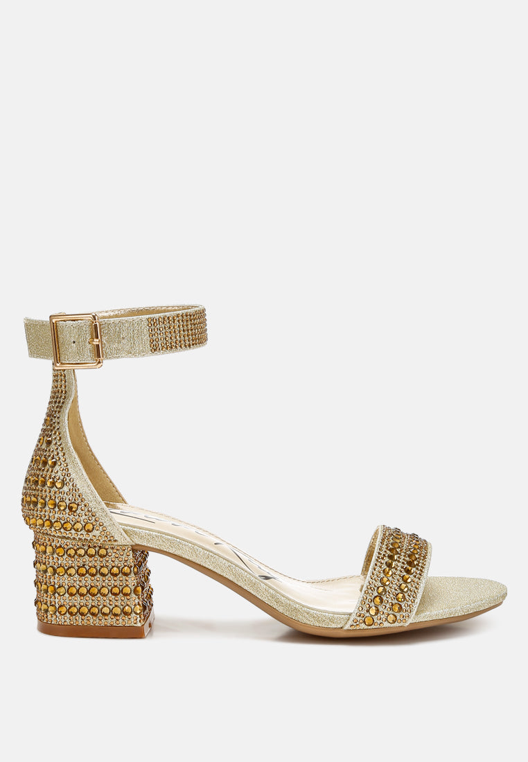 women rhinestones embellished block sandals#color_gold