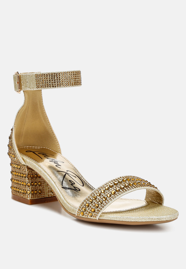 women rhinestones embellished block sandals#color_gold