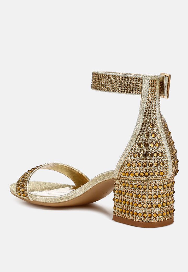 women rhinestones embellished block sandals#color_gold