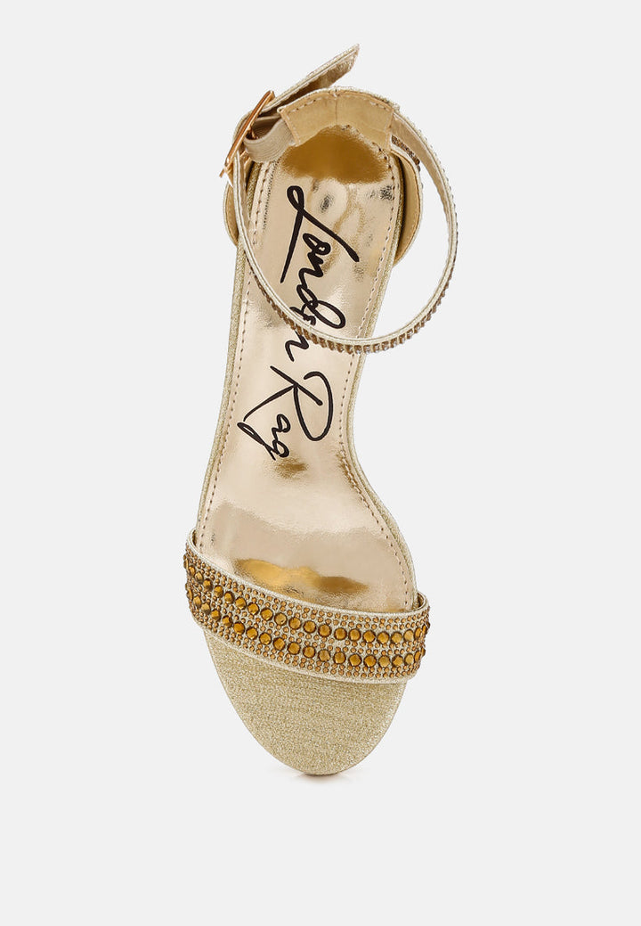 women rhinestones embellished block sandals#color_gold