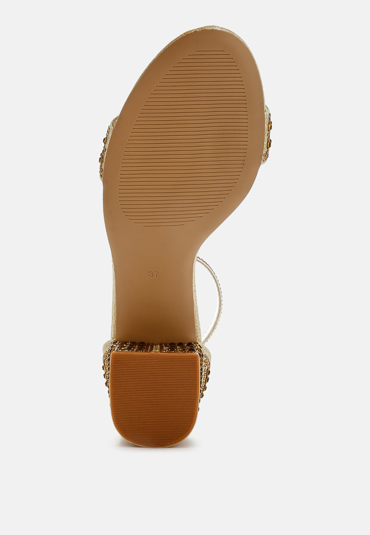 women rhinestones embellished block sandals#color_gold