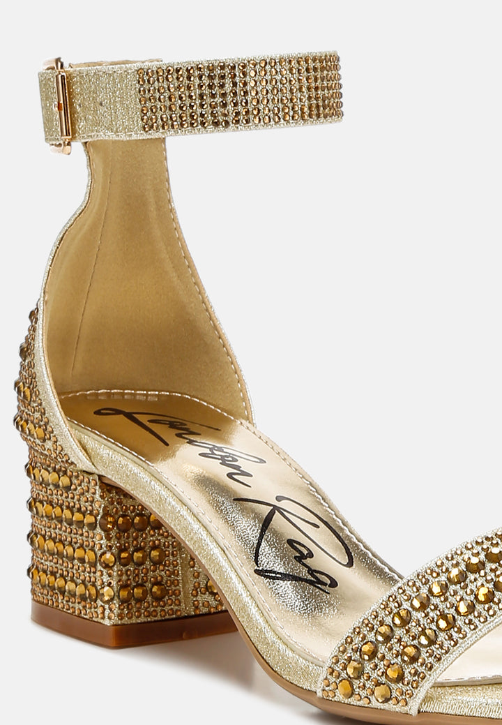 women rhinestones embellished block sandals#color_gold