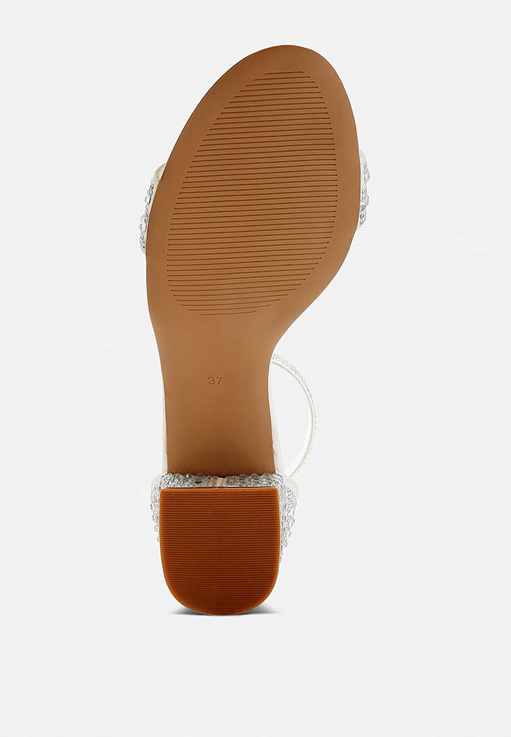 women rhinestones embellished block sandals#color_white