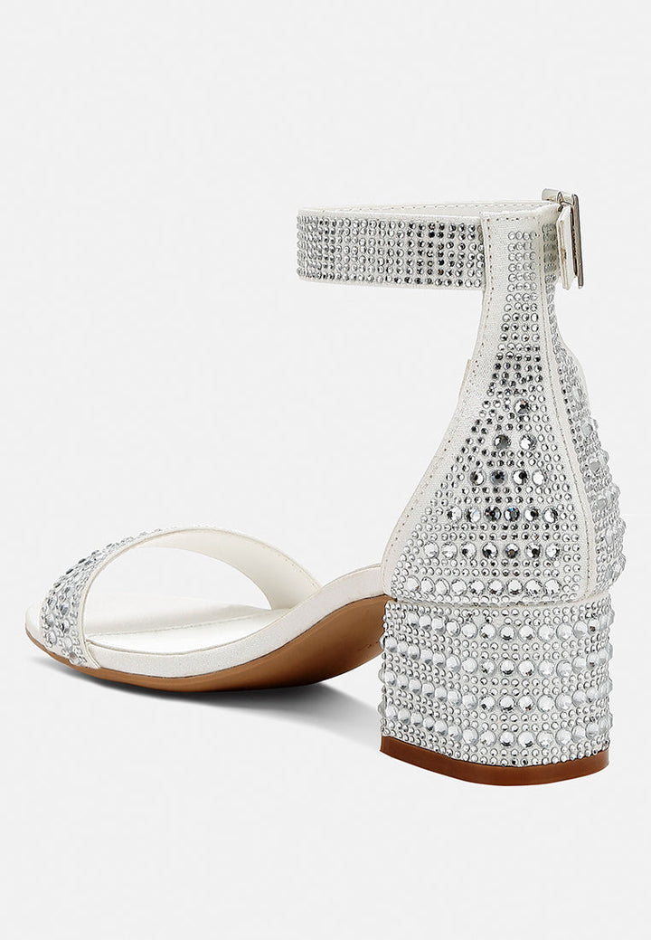 women rhinestones embellished block sandals#color_white