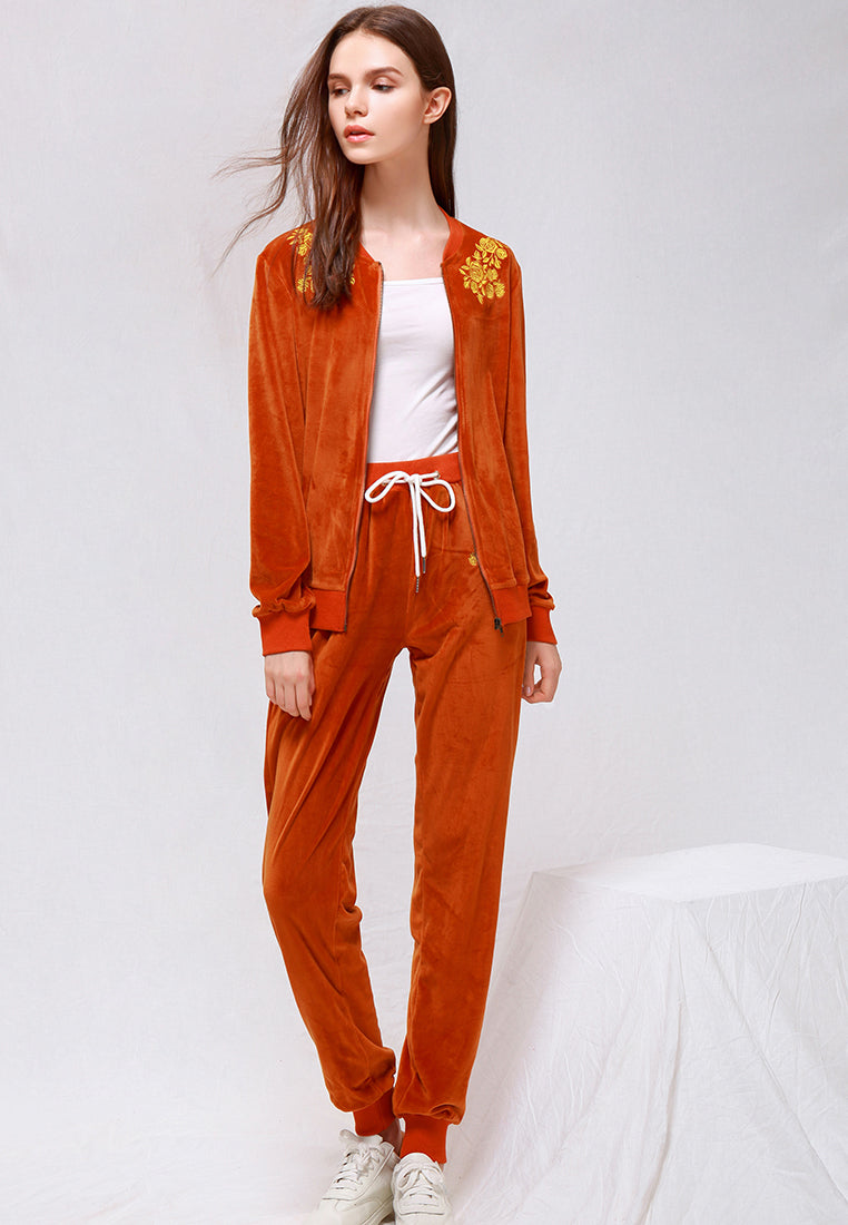 women velvet embroidery jacket#color_brown