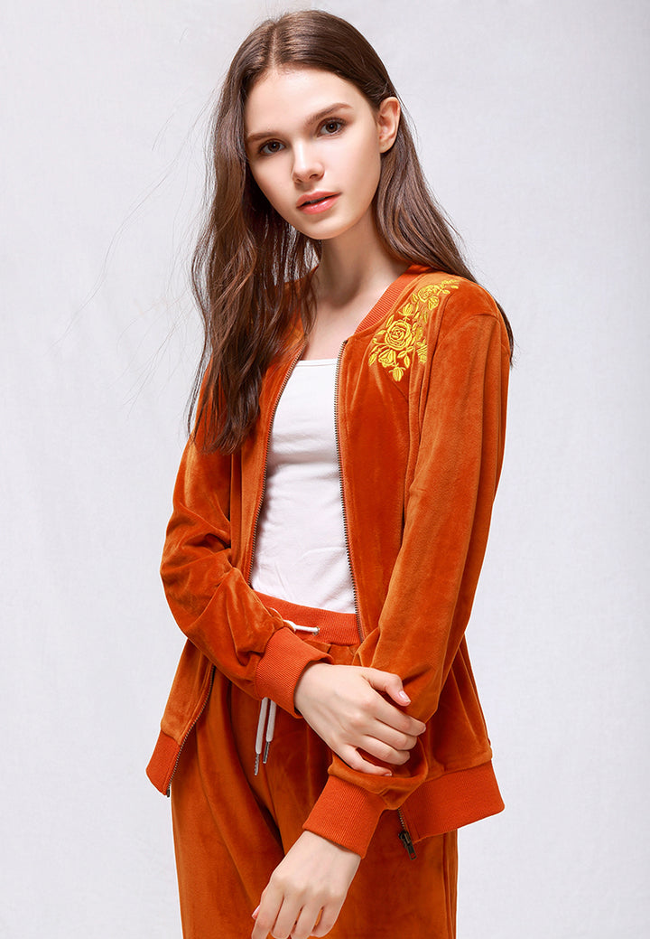 women velvet embroidery jacket#color_brown