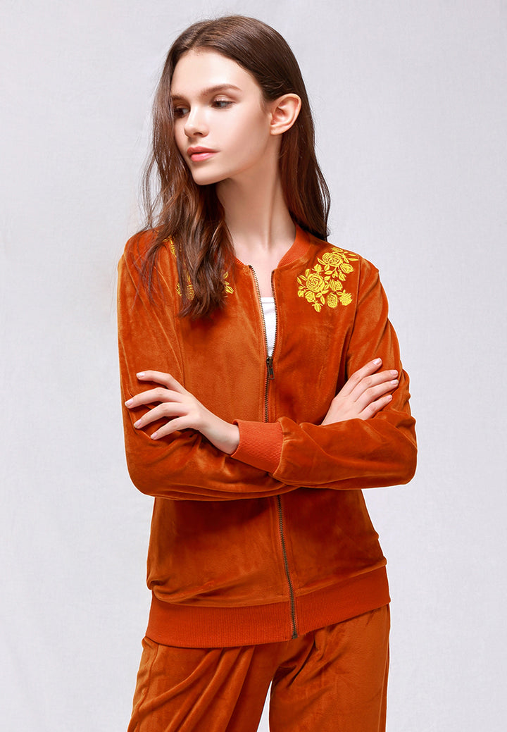 women velvet embroidery jacket#color_brown