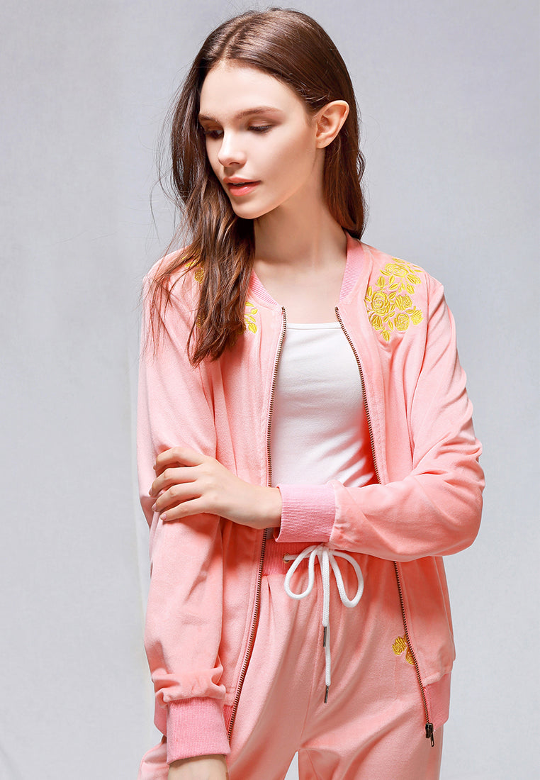 women velvet embroidery jacket#color_pink