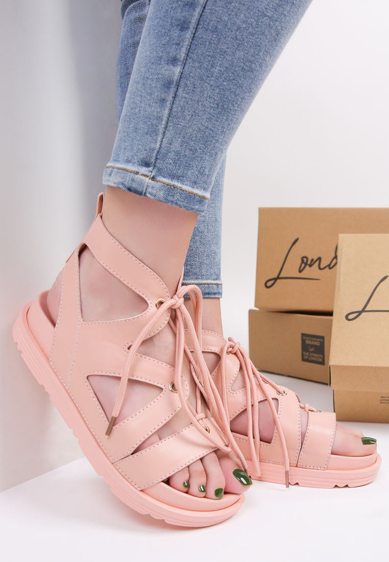 women pink voopret tie-up platform sandals#color_pink