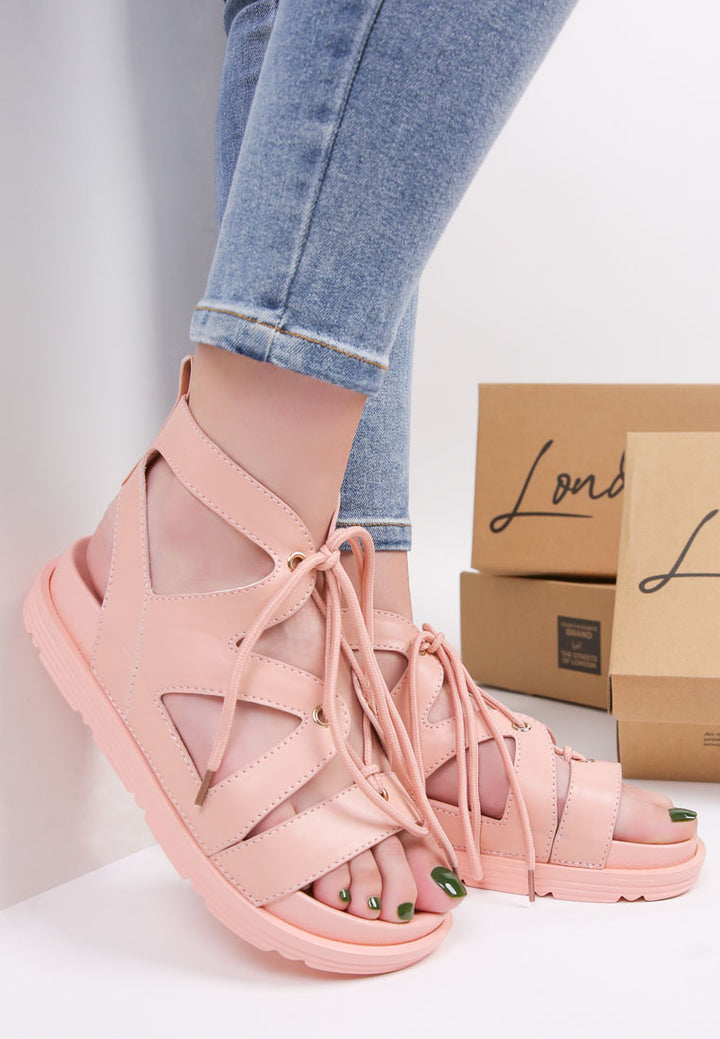 women pink voopret tie-up platform sandals#color_pink