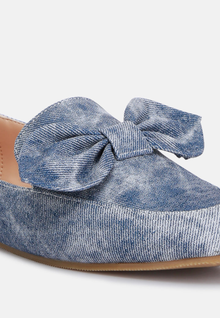 women bow embellished loafers#color_blue