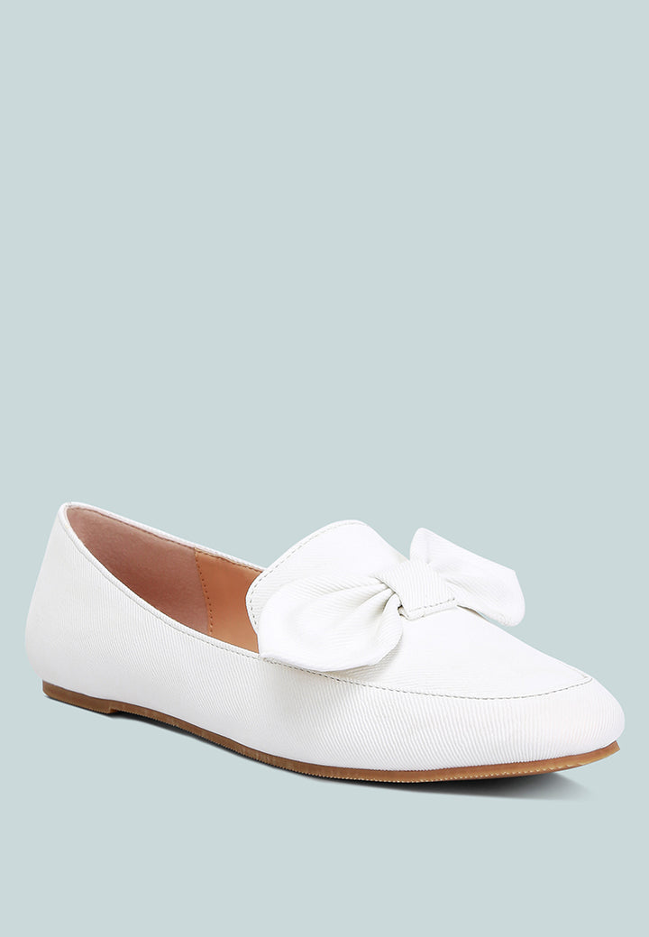 women bow embellished loafers#color_white