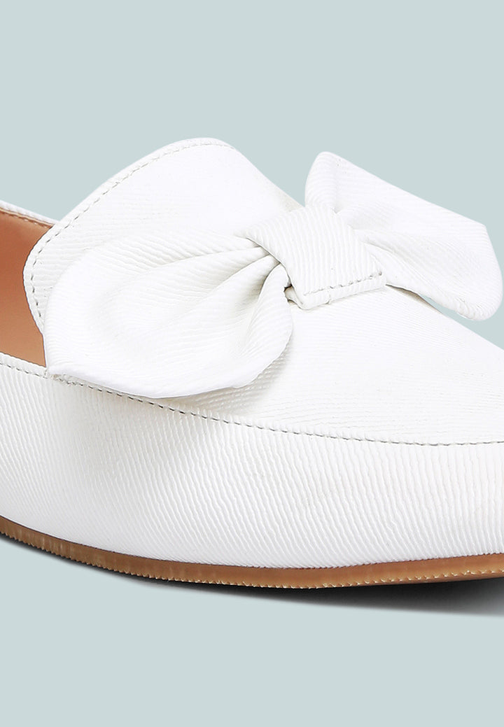 women bow embellished loafers#color_white