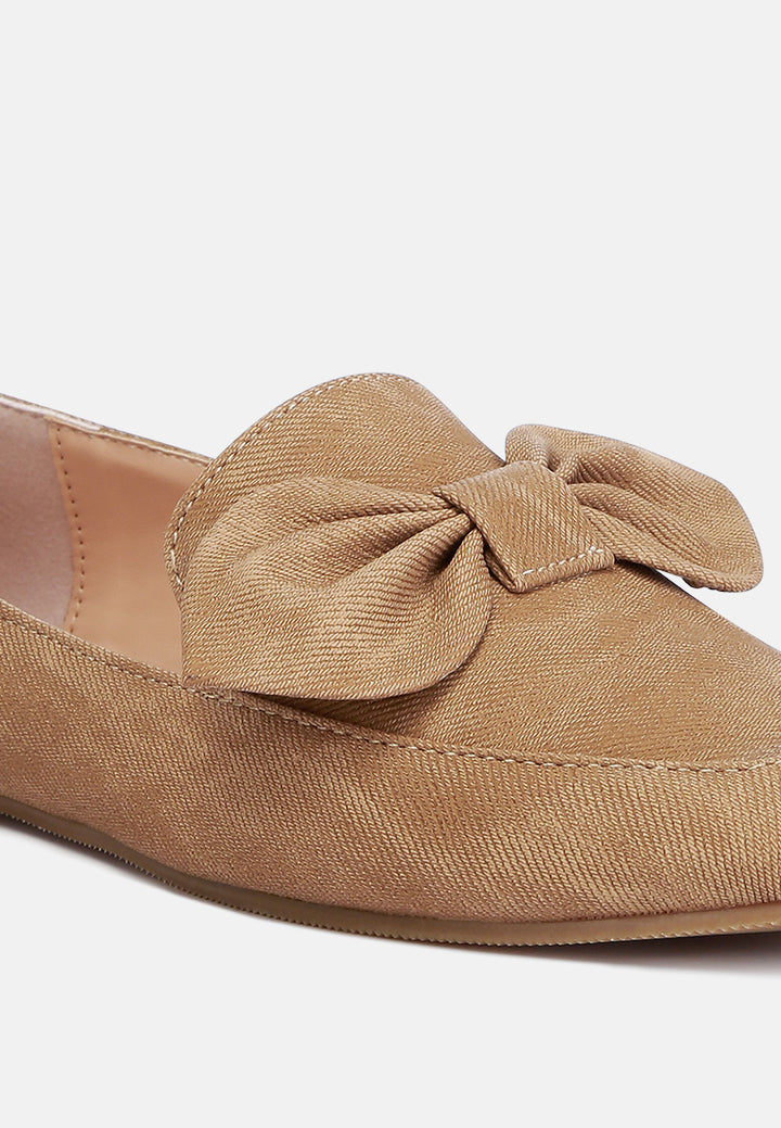women bow embellished loafers#color_tan