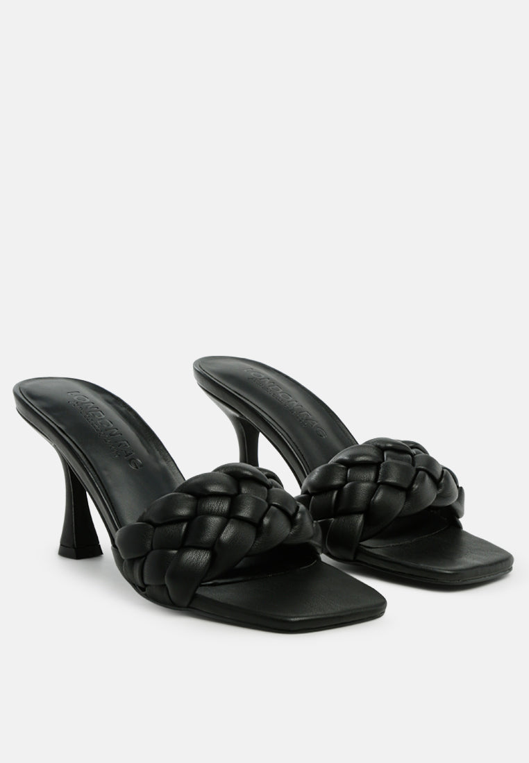 women woven strap square toe heeled sandal#color_black