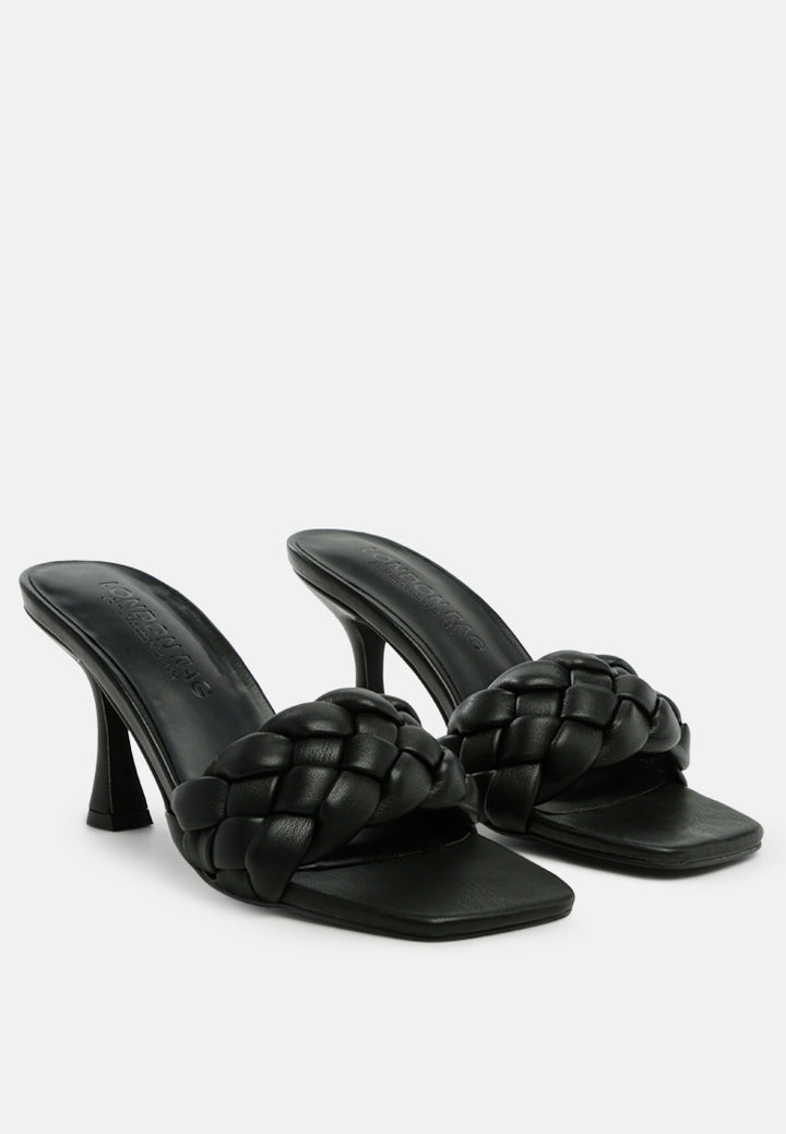 women woven strap square toe heeled sandal#color_black
