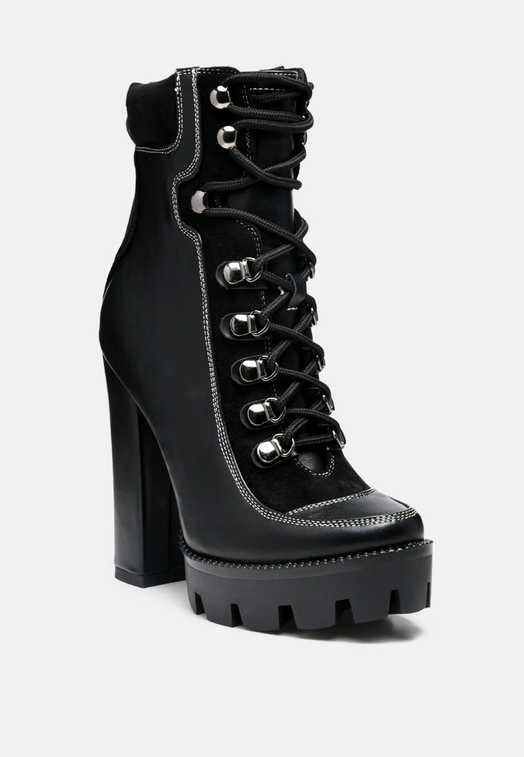 Women High Heel Lace Up Biker Boot
