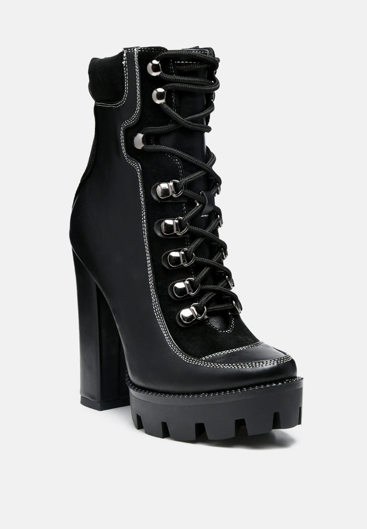 Women High Heel Lace Up Biker Boot