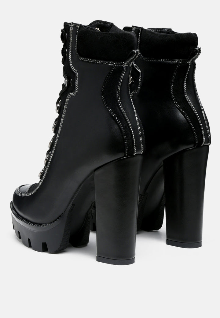 Women High Heel Lace Up Biker Boot