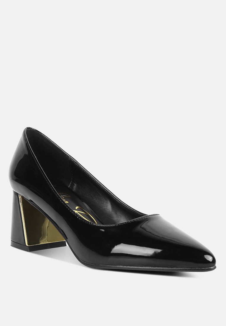 women metallic accent block heel pumps#color_black