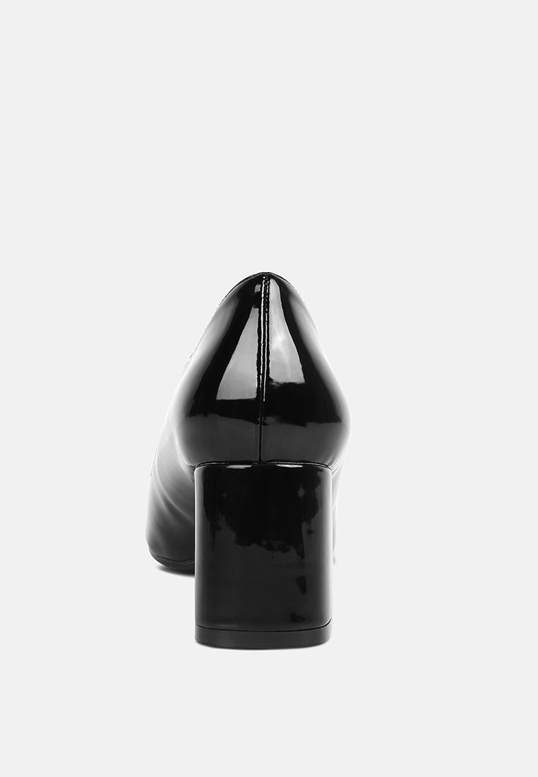 women metallic accent block heel pumps#color_black