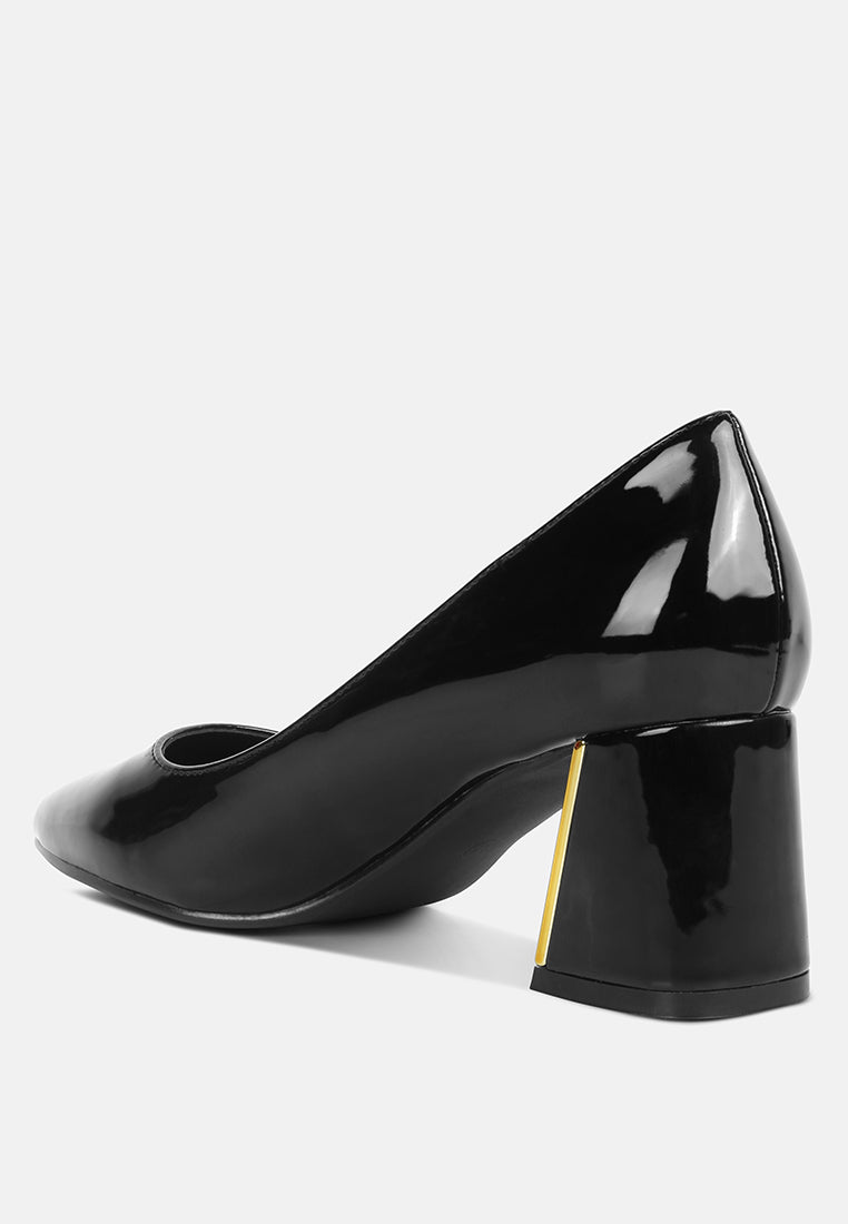 women metallic accent block heel pumps#color_black